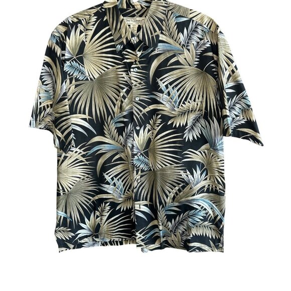 Tori Richard Vintage Hawaiian Black Palm Leaf Print Cotton Lawn Aloha Shirt - Picture 3 of 8